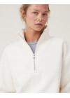 Oversize Yarım Farmuarlı Yakalı Basic SweatShirt - Beyaz