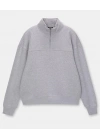 Oversize Yarım Farmuarlı Yakalı Basic SweatShirt - Gri