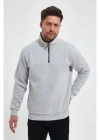 Oversize Yarım Farmuarlı Yakalı Basic SweatShirt - Gri