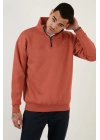 Oversize Yarım Farmuarlı Yakalı Basic SweatShirt - Gül Kurusu