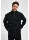 Oversize Yarım Farmuarlı Yakalı Basic SweatShirt - Siyah
