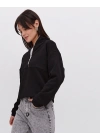 Oversize Yarım Farmuarlı Yakalı Basic SweatShirt - Siyah