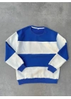 Parçalı Bisiklet Yaka Baskılı SweatShirt - Mavi