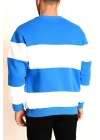 Parçalı Bisiklet Yaka Baskılı SweatShirt - Mavi