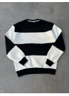Parçalı Bisiklet Yaka Baskılı SweatShirt - Siyah