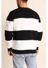 Parçalı Bisiklet Yaka Baskılı SweatShirt - Siyah
