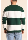 Parçalı Bisiklet Yaka Baskılı SweatShirt - Yeşil