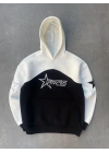 Parçalı Nakış İşlemelı Kapüşonlu SweatShirt - Beyaz