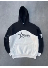 Parçalı Nakış İşlemelı Kapüşonlu SweatShirt - Siyah