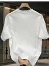 Pembe Panter Baskılı Erkek Oversize Günlük Kısa Kollu Tişört İlkbahar ve Yaz için Mükemmeldir - Beyaz