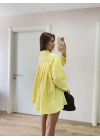 Poplin Kadın Yakalı Yandan Yırtmaçlı Arka Pens Detaylı Gömlek - Sarı