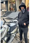 Samuray Kapşonlu ZIP Fermuarlı Çift Kapşonlu Nakışlı SweatShirt- Siyah