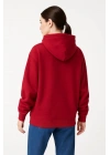 Samuray Ninja Çift Kapüşonlu Kadın Hoodie Oversize Kanguru Cepli, Bahar & Kışlık Fermuarlı Sweatshirt- Kırmızı