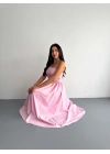 Straplez Pileli Elbise - Pembe