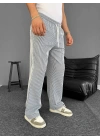 Su Yolu Çizgili Cepli Pantalon Yazlık - Gri