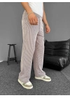 Su Yolu Çizgili Cepli Pantalon Yazlık - Kahverengi