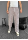 Su Yolu Çizgili Cepli Pantalon Yazlık - Kahverengi