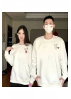 Tavşan Baskılı Sevgili Çift Kombini Kapüşonlu Sweatshirt & Hodie - Beyaz