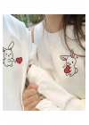 Tavşan Baskılı Sevgili Çift Kombini Kapüşonlu Sweatshirt & Hodie - Beyaz