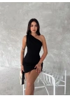 Tek Omuzlu Kolsuz Mini Boy Elbise - Siyah