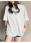 Thousand Ön Arka Baskılı Oversize Bisiklet Yaka T-shirt - Beyaz