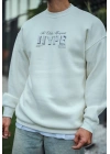 Üç İplik Bisiklet Yaka Baskılı SweatShirt - Beyaz