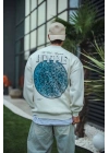 Üç İplik Bisiklet Yaka Baskılı SweatShirt - Beyaz