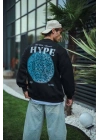 Üç İplik Bisiklet Yaka Baskılı SweatShirt - Siyah