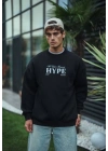 Üç İplik Bisiklet Yaka Baskılı SweatShirt - Siyah