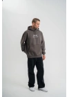 Üç İplik Kapşonlu Dijital Patchli SweatShirt - Füme