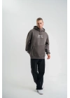 Üç İplik Kapşonlu Dijital Patchli SweatShirt - Füme