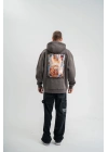Üç İplik Kapşonlu Dijital Patchli SweatShirt - Füme