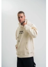 Üç İplik Kapşonlu Dijital Patchli SweatShirt - Krem
