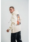 Üç İplik Kapşonlu Dijital Patchli SweatShirt - Krem
