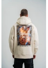 Üç İplik Kapşonlu Dijital Patchli SweatShirt - Krem