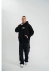 Üç İplik Kapşonlu Dijital Patchli SweatShirt - Siyah