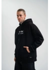 Üç İplik Kapşonlu Dijital Patchli SweatShirt - Siyah