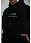 Üç İplik Kapşonlu Dijital Patchli SweatShirt - Siyah