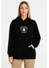 Üç İplik Kapşonlu ön ve Arka Baskılı SweatShirt hoodie- Siyah
