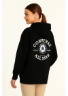 Üç İplik Kapşonlu ön ve Arka Baskılı SweatShirt hoodie- Siyah