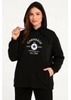Üç İplik Kapşonlu ön ve Arka Baskılı SweatShirt hoodie- Siyah
