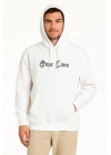Üç İplik Kapüşonlu Ön ve Arka Baskılı SweatShirt hoodie - Beyaz