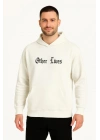 Üç İplik Kapüşonlu Ön ve Arka Baskılı SweatShirt hoodie - Beyaz