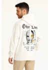 Üç İplik Kapüşonlu Ön ve Arka Baskılı SweatShirt hoodie - Beyaz