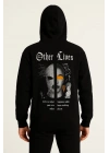 Üç İplik Kapüşonlu Ön ve Arka Baskılı SweatShirt hoodie - Siyah