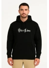 Üç İplik Kapüşonlu Ön ve Arka Baskılı SweatShirt hoodie - Siyah