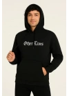 Üç İplik Kapüşonlu Ön ve Arka Baskılı SweatShirt hoodie - Siyah