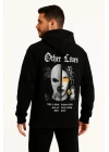 Üç İplik Kapüşonlu Ön ve Arka Baskılı SweatShirt hoodie - Siyah