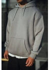 Üç İplik Penye Kapşonlu Basic SweatShirt - Boyalı Gri