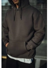Üç İplik Penye Kapşonlu Basic SweatShirt - Füme